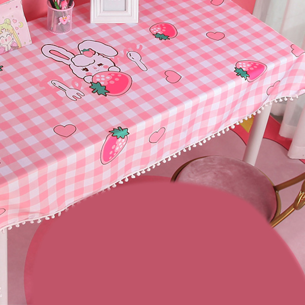Piirretty pöytäliina Kaunis söpö piirretty koristeellinen pöytäliina tytöille Opiskelijat Mansikka-kani 100 cm/39,4 tuumaa pitkä 150 cm/59,1 tuumaa leveä