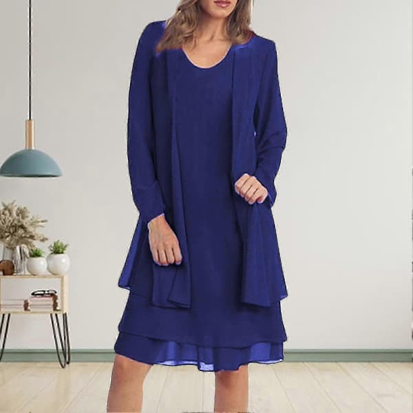 Chiffon kjolefrakke kompatibel med fest - Plus Size afslappet pasform sæt Black