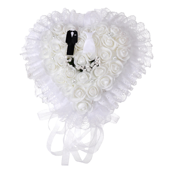 Elegant Hvit Hjerteformet Bryllup Brudgom Brud Ring Pute Holder BoxWhite