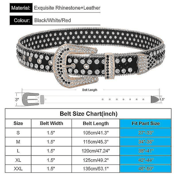 Western Cowboy Cowgirl Rhinestone Studded Läderbälte - Svart 53 Tum