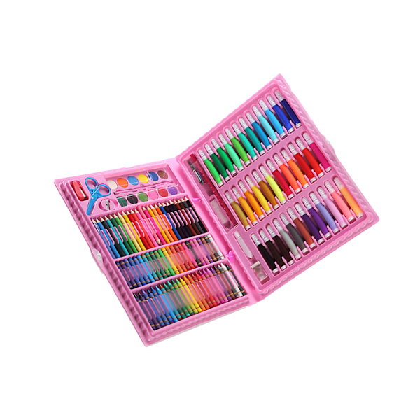 150 st Barnmålningsset Oljepastell Akvarellpenna Crayon Färgpennor Gör-det-själv-konsttillbehör för studenter Rosa Boxed