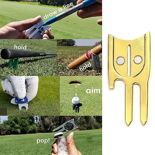 Metall Golf Grön Gaffel Verktyg Putting Ball Mark Reparation Tight Bracket One size Gold