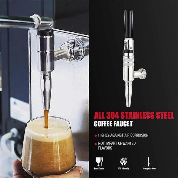 Stout ølkaffekran rustfritt stål nitrogenfatølkran Silver & Black