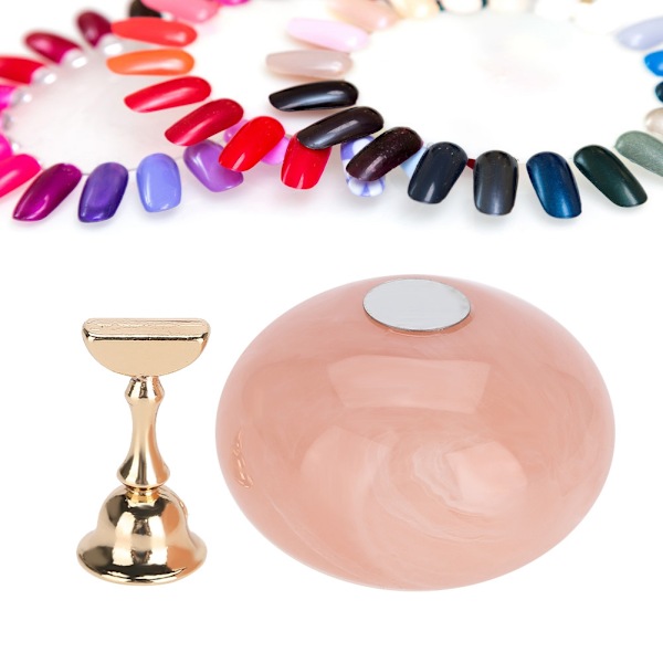 Manikyr Display Practice Stand Hylla Nail Art Tips Hållare Magnetic Golden Base Rosa