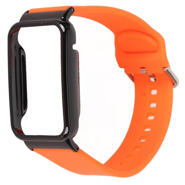 Silikonarmbånd for klokke med beskyttende støtfangeretui som erstatning for tilbehør Passer for Mi Band 7 Pro oransje og svart etui