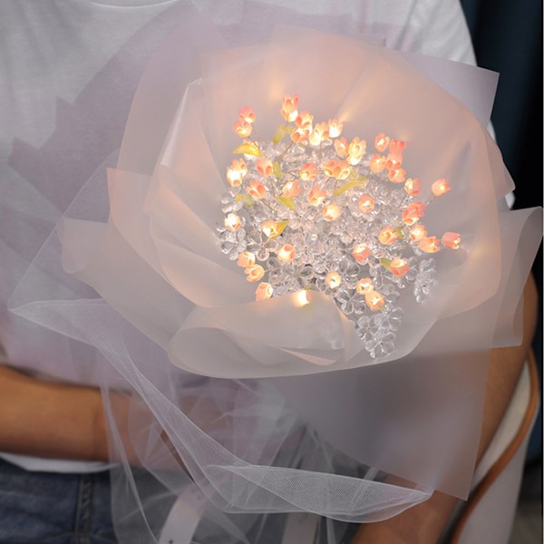 Tulpan Lysande Bukett med Ljusslinga DIY Handarbete Vackra Tulpaner Konstgjorda Blommor för Flickvän Mamma 52 Blommor