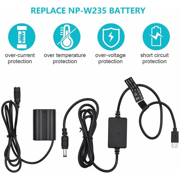 USB Type-C till NP-W235 dummy batterikabel med PD snabbladdningsprotokoll för Fujifilm X-T4