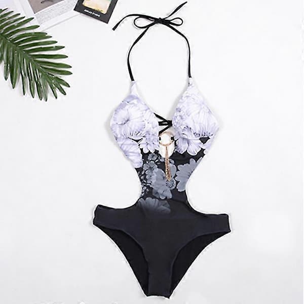 Dam Monokini Badkläder Vadderad Baddräkt Holiday Black White S