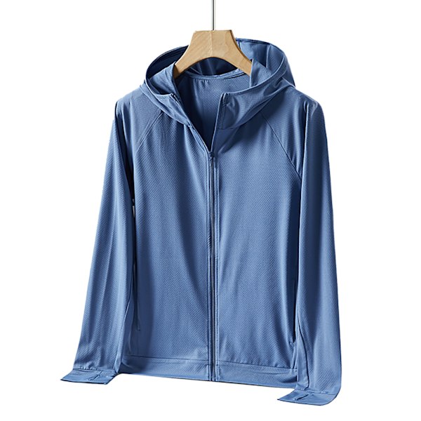 Män UPF 50+ Solskydd Lättvikts Full Zip Hoodie Jacka Långärmad Solskyddande Jacka för Fiske Vandring Utomhus Blå XL