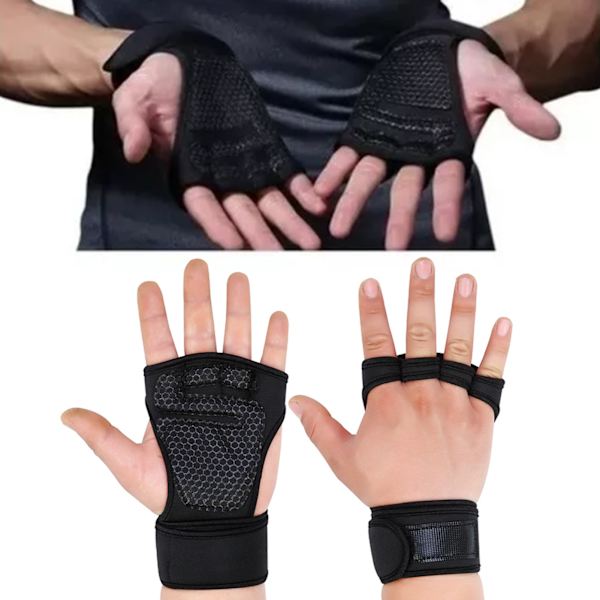 1 par svarta 4-fingrar handledsskyddshandskar, halkfria Stötsäkra tyngdlyftande handledsgymnastikhandskar M