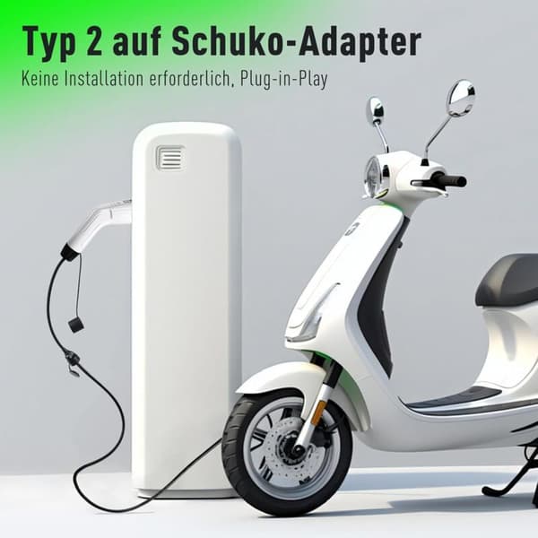 Type 2 til Schuko-adapter – 16 A, 3,5 kW, 0,5 m, 230 V ladeuttak – Kompatibel med elbiler og scootere