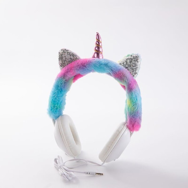 Unicorn tegneserie-hovedbånd Over-Ear Plys-hovedtelefoner - farverige og sjove White 25*7*17.5cm