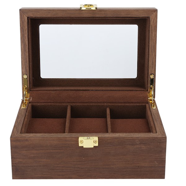 Trä 3 Grid Watch Display Box Transparent fönster Watch förvaringsbox (svart valnöt färg)