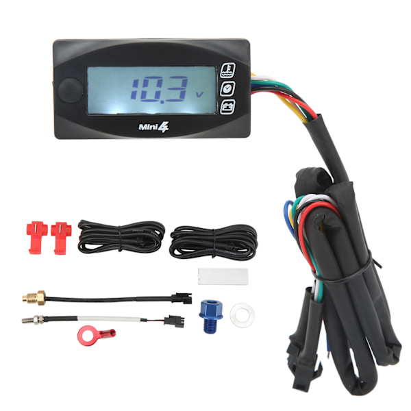 4 i 1 motorcykel termometer Motorolja Temp Spänning Tid LCD Digital Display DC12V Universal M14x1,5