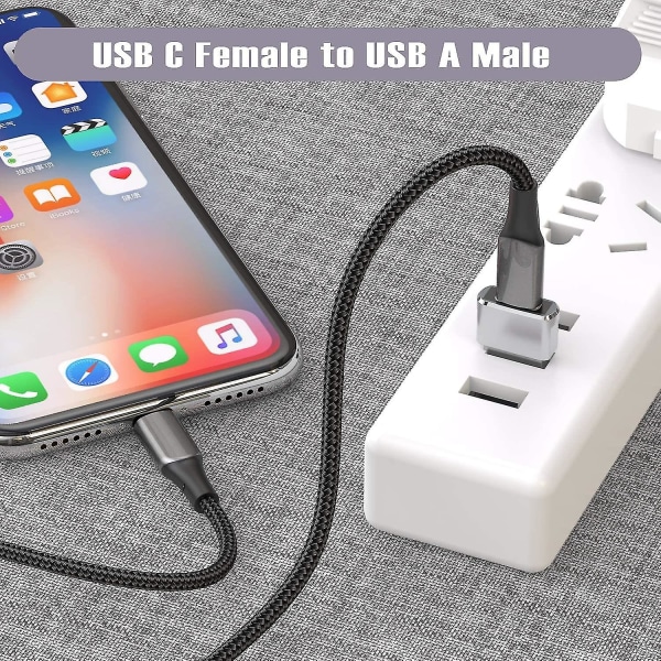 Usb C Female Til Usb Hanne Adapter 2 Pakke,type A Laderkabel Strømadapter For Iphone 11 12 13 Pro Max,airpods Ipad Air 4 Mini 6,samsung Galaxy Note 1 Silver