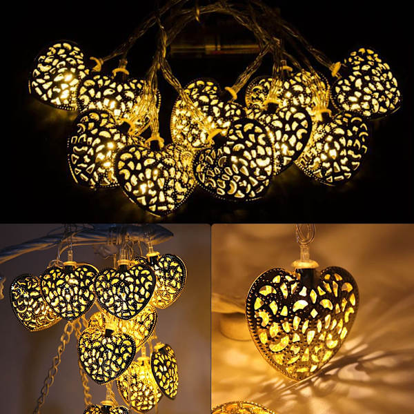 2,5 m 20 LED-slingor Ljus Kärlek Hjärtform Julfest Lampdekoration (Gyllene)