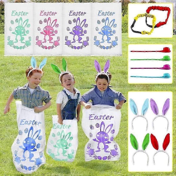 18-PACK påskfestspel för barn, påskpotatispåsar, kaninöron