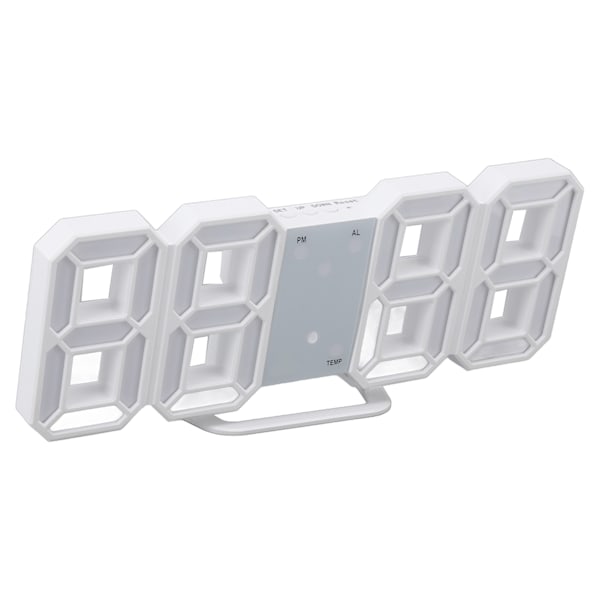 3D LED Digital klocka Tid Temperatur Display Nattljus Alarmfunktion Vit 3D Digital klocka för hemmet Vanlig version