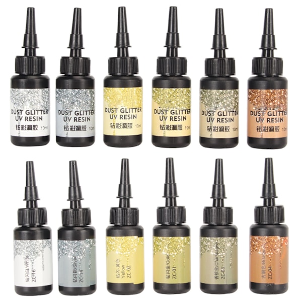 6 stk. Farget UV-resin 10 ml hver pennformet hurtigherdende aluminiumsfolieforsegling UV-lim for DIY smykkekunst gul serie