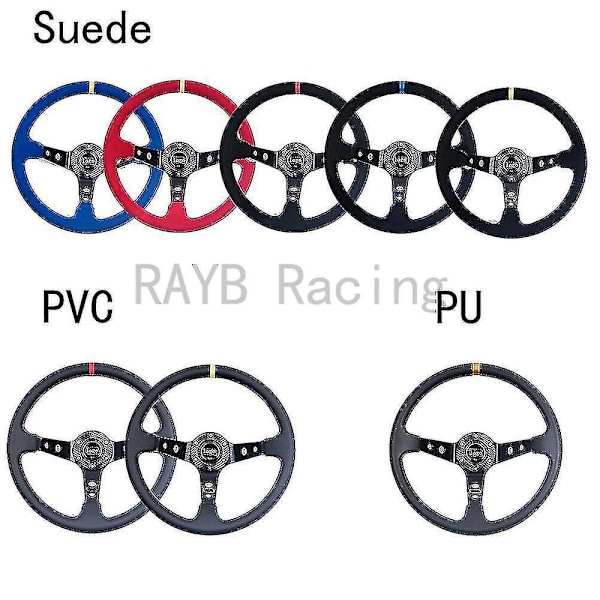 14 tums universell blå mocka/PVC/ABS automatisk racingratt - Deep Corn Drifting Sport Style