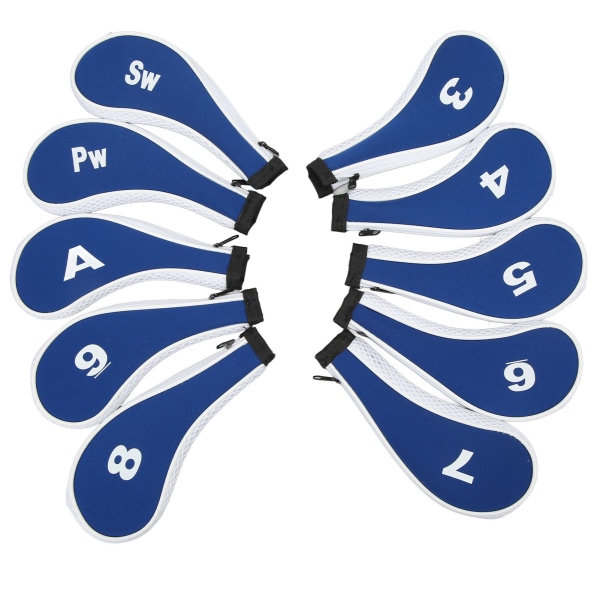 10 st Golf Iron Head Cover med nummertryck Neopren Dragkedja Golf Club Irons Covers Royal Blue Vit Dragkedja