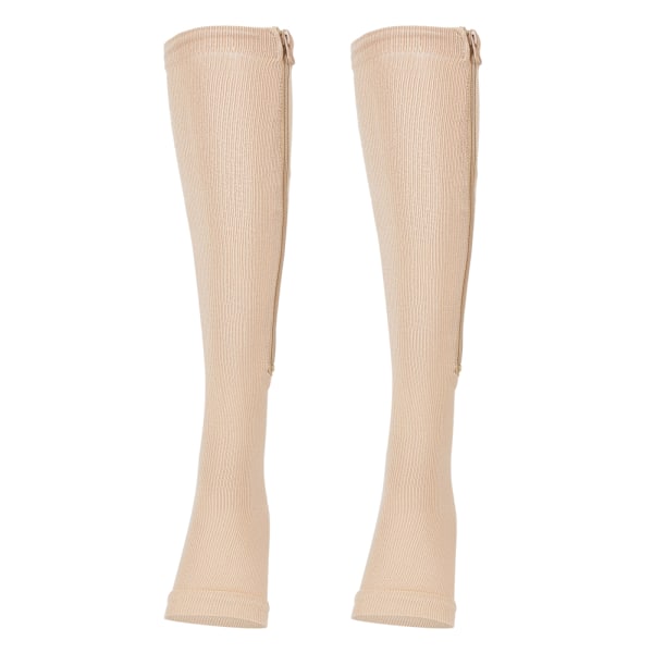 1 par dragkedja med mitten vadlängd strumpa kompressionsstrumpor Slim Leggings Stretch strumpor öppen tå (hudfärg s M)