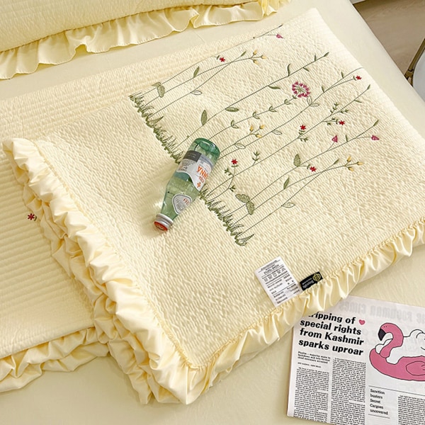 Bomullstäcke Ren färg Hemmode Elegant Tencel broderimönster Bomull Sommarkyltäcke Gul 200x230
