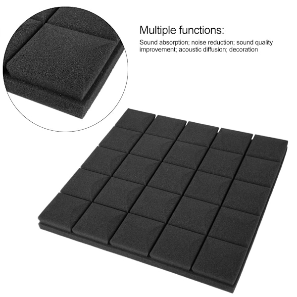 50*50*5cm 6 stk Skum Akustikpaneler Studio Lydabsorberende Skum (Sort)