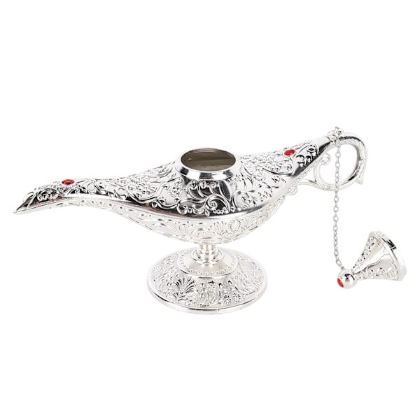 Arabisk Lampe Vintage Metal Bordpynt Ønskelampe Dekoration til Stue Fest Kontor Sølv
