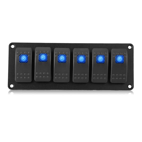 Blå LED vippekontaktpanel til bil, RV, båd, yacht og marine