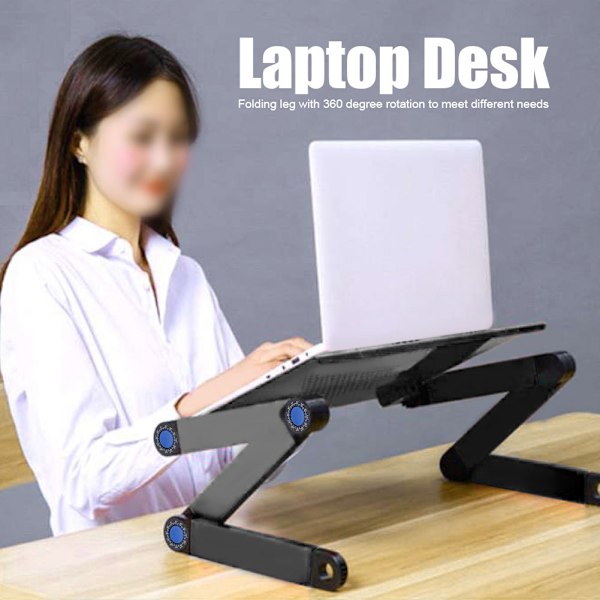 Aluminiumlegerings Seng Foldbar Laptop Notebook Justerbar Computer Skrivebordsbord Stativ Sort