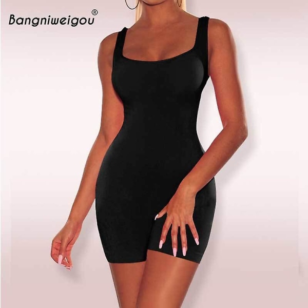 Bangniweigou Svart Skinny Romper Bodice Dam Ärmlös Tank Playsuit Shortsit Jumpsuit Enfärgad Casual Streetwear Body Suit black M