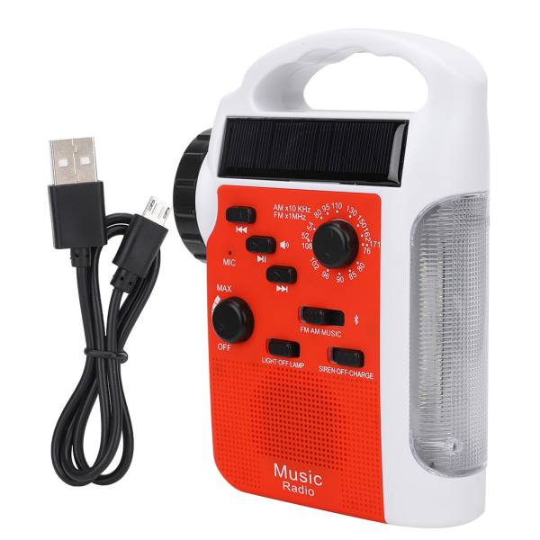 Plast Solar Bærbar Handvev Multifunksjonell AM FM-radio Mobiltelefon Power Bank LED-lommelykt Nødalarm (Rød)