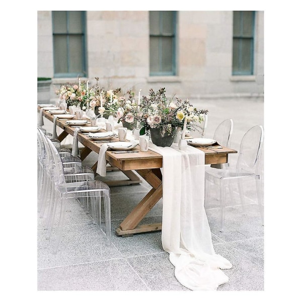 Hvit bordløper bryllup chiffon bordløper 70 X 300 cm lange bordløpere for utendørs borddekorasjon
