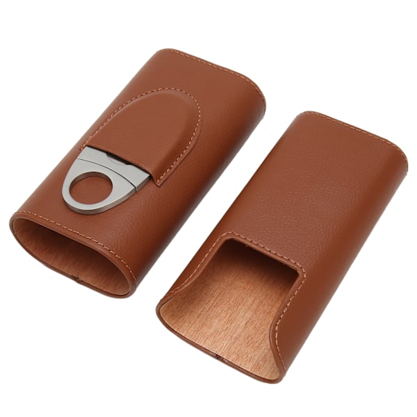 PU Læder Cigar Humidor Holder 3 Cigarer Cedertræ Indlæg Cigar Rejseetui til Rejser Skrivebord Brun