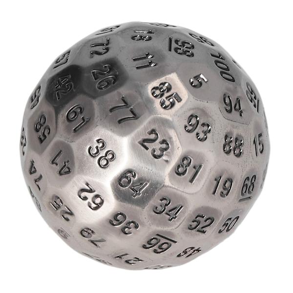 Polyedriska metalltärningar Utsökt tunga 100-sidiga rollspelstärningar för bordsbrädespel 2 in diameter silver