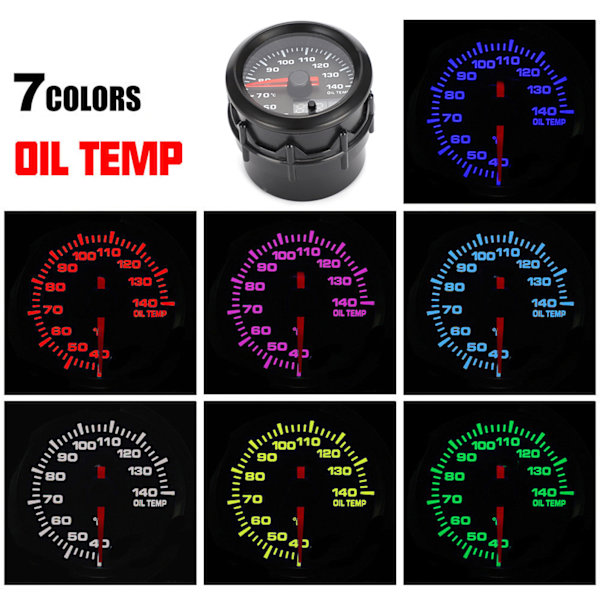 2in 52mm biloljetemperaturmätare 7-färgs LED oljetempmätare med sensor