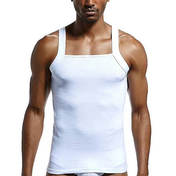 Hvid XL Mænds Bomuld Ribbet Ærmeløs Tanktop
