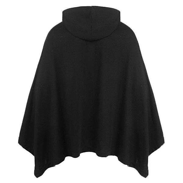 Afslappet Sort Unisex Hættetrøje Poncho Kappe Frakke Med Lomme