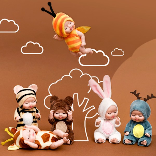 6 st Mini Sova Rebirth Dolls Miniatyr dockleksaker för bebis Barn Flickor Födelsedagspresent
