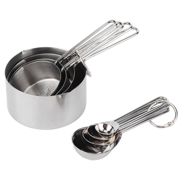 8pcs/set Stainless Steel Measuring Cup Spoon with Scale Kitchen Cooking Baking Accessories Silver