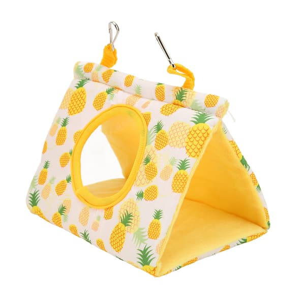 Parrot Hammock Triangle Polyester Yellow Pineapple Pattern Bird Nest Bed with Hole and 2 Hooks for Four Seasons S Yellow Pineapple