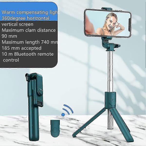Selfiestickstativ med trådløs fjernkontroll og stativfeste, kompatibel med iOS og Android