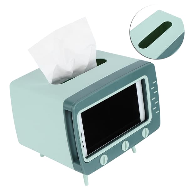 Retro Tissue Box Dispenser Desktop Storage Holds TV Shape with Mobile Phone Holder