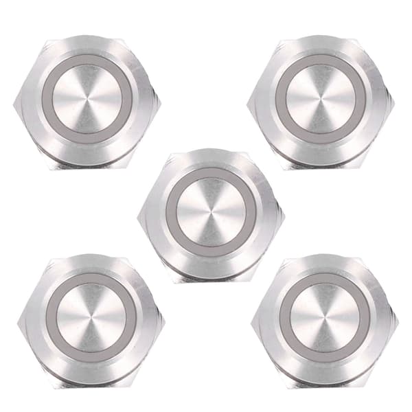 5pcs Momentary Push Button Switch Metal Auto Reset Ultra-thin Waterproof with LED 19mm DC3~6V Yellow