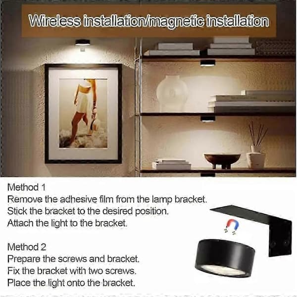 Chiclify Bildelys, Toppved-lamper for bilder på veggen, Magnetiske White