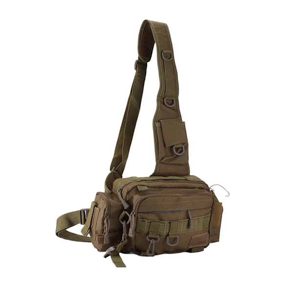 Fiskeredskabstaske Nylon 600D Fiskeudstyr Sling Pack med bælte til udendørs cykling Khaki