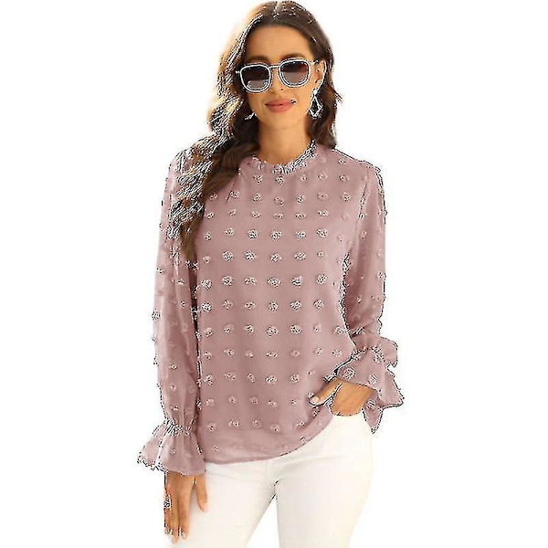Chiffon volang krage långärmad blus för kvinnor rosa