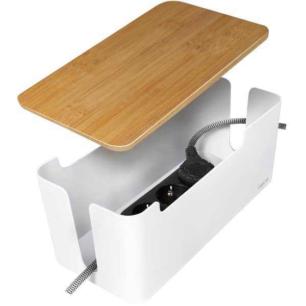 Cable box - Kabelgömma m bambulock 32x14x13cm Vit, Trä Bamboo, Plast