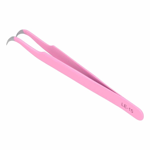 Lash Pincet Rostfritt stål Lösögonfransar Pincett för ögonfransförlängning PinkLE‑15 Curved